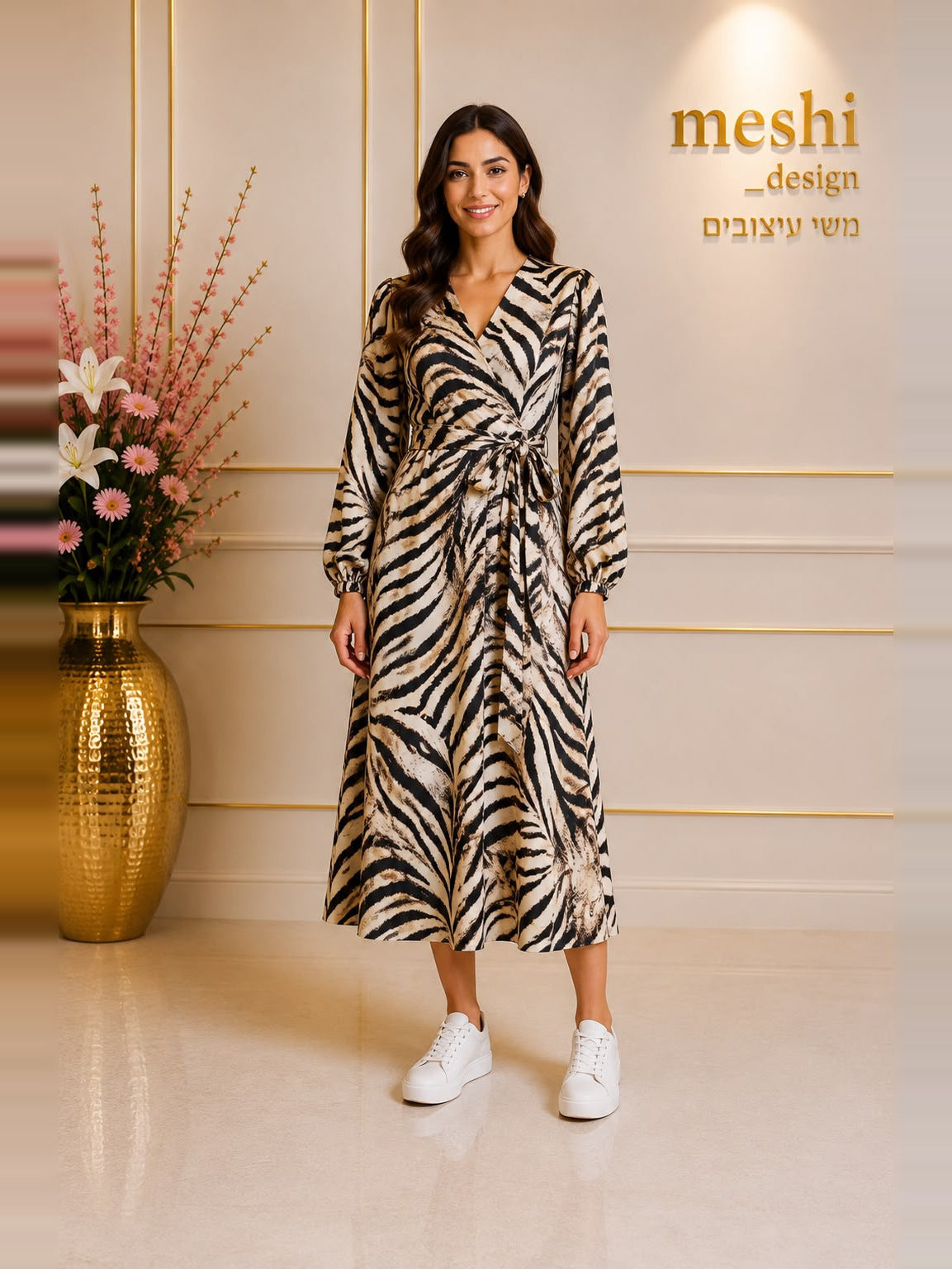 שמלת מעטפת סאטן משי - טייגר ענבר