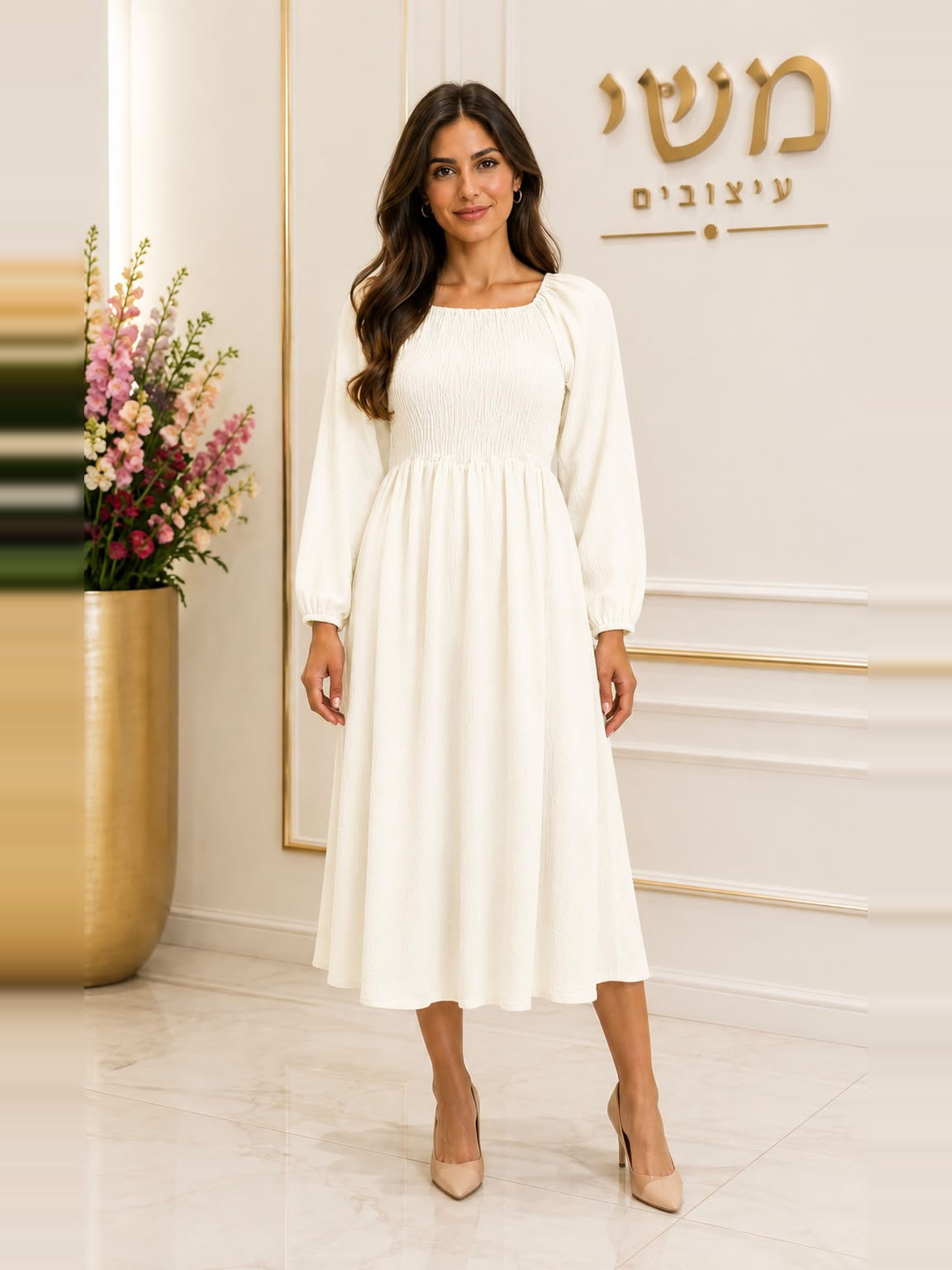 שמלת ציפקה כותנה - שמנת